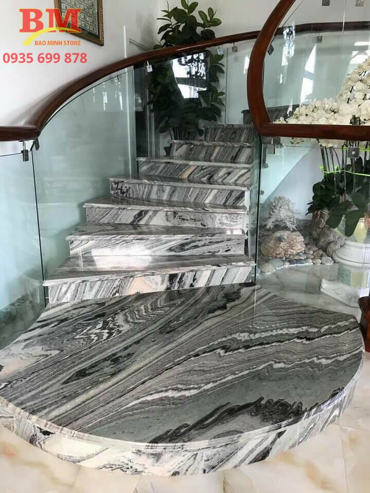 thi công cầu thang đá marble